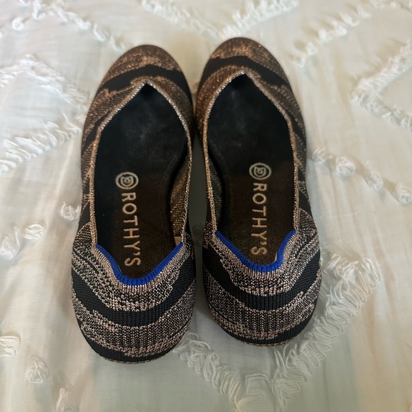 Rothy's Black and Tan Women's Flats with Blue Trim - Picture 3 of 3